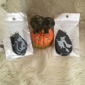 Halloween black cat Witch teardrop earrings